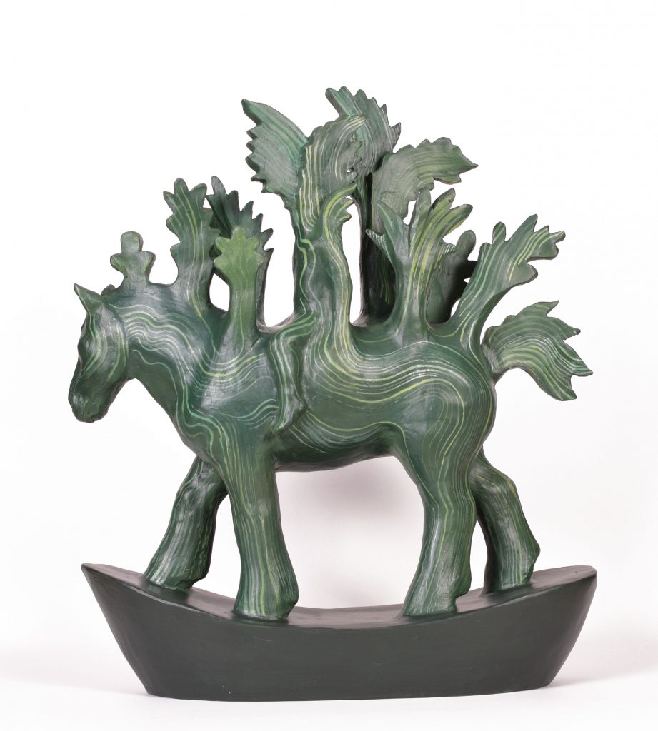Forest Guardians, painted terracotta, 37 x 32 x 12 cms