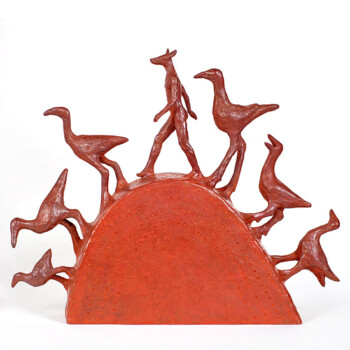 'Bird Walk' - bronze with iron red patina - 30 x 35 x 6 cms