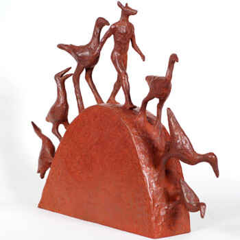 'Bird Walk' - bronze with iron red patina - 30 x 35 x 6 cms